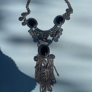Elegant Black and Silver Statement Necklace. Pure silver
